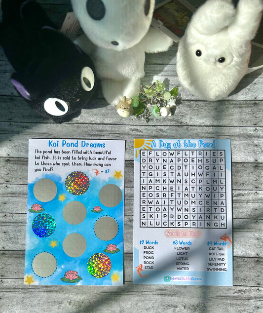 A Day at the Pond: Word Search | Koi Pond Dreams: Scratch Off | Combo Savings Challenge